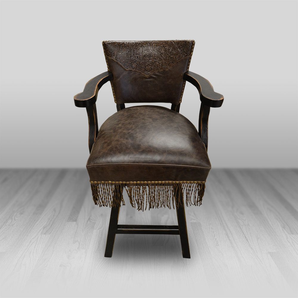 CWF-basrstools-cowboy - Ranch & Co Interiors cowhide western furniture Solid Fringed Leather Cowboy Barstool